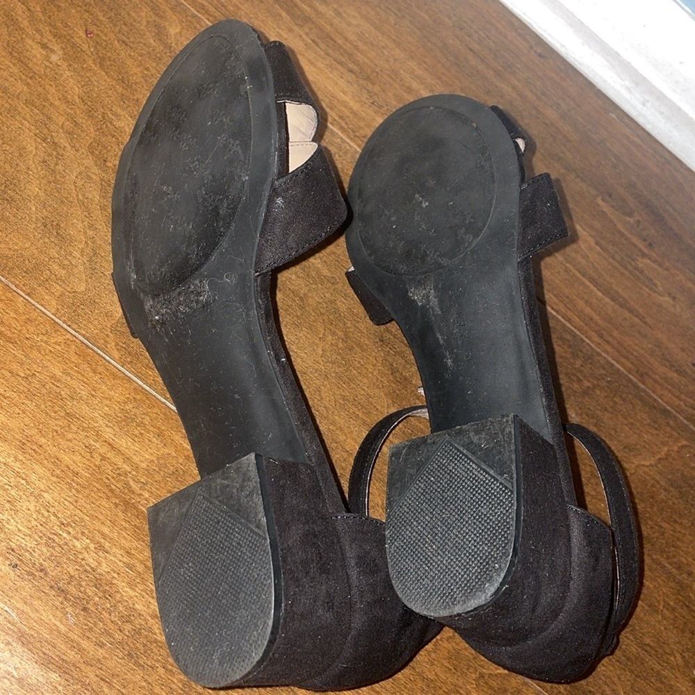Kelly & Katie Black Chunky Heel Suede Sandals with ankle straps. - Picture 5 of 6
